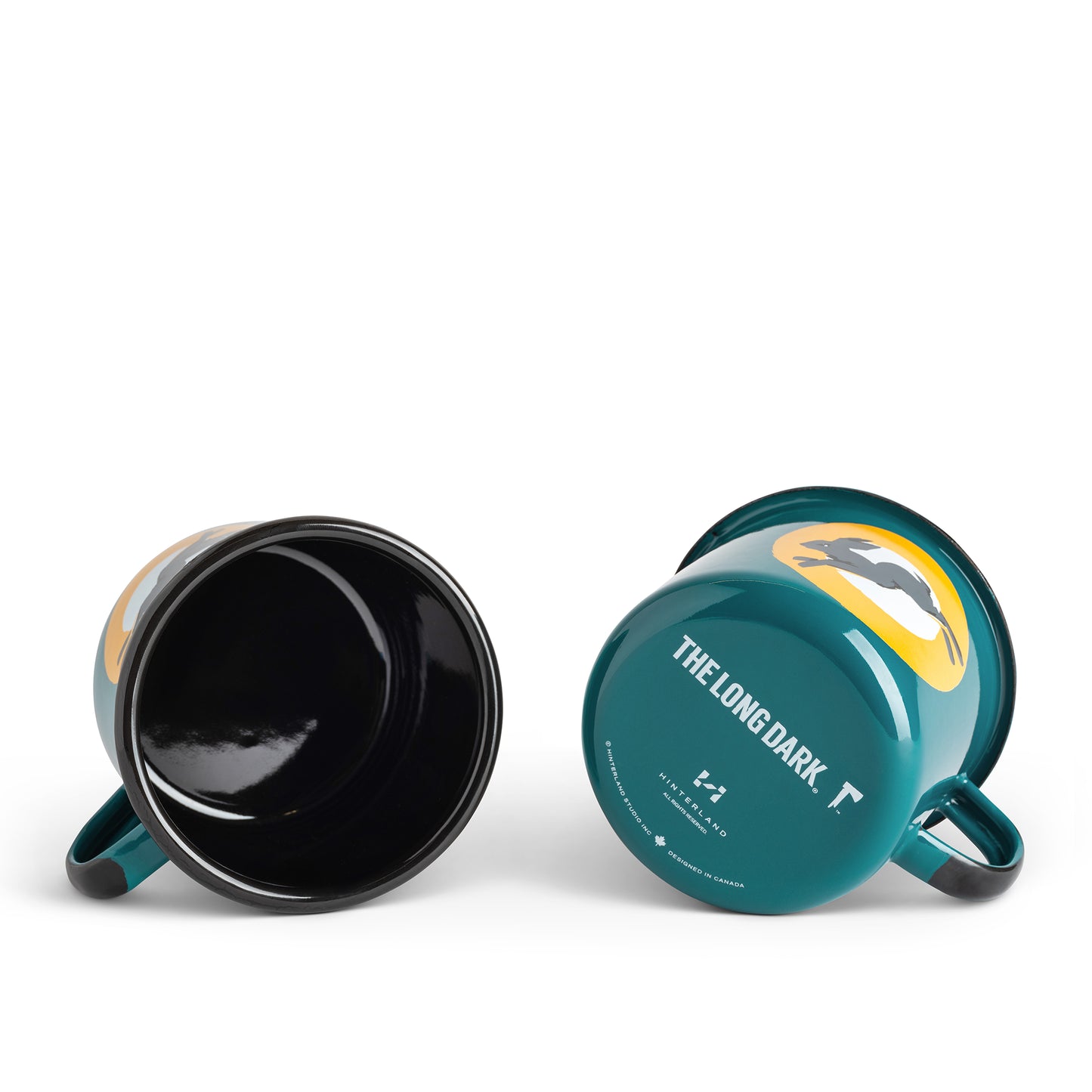 Teal mug with black interior and 'Jackrabbit Transport Mug' logo on a white background